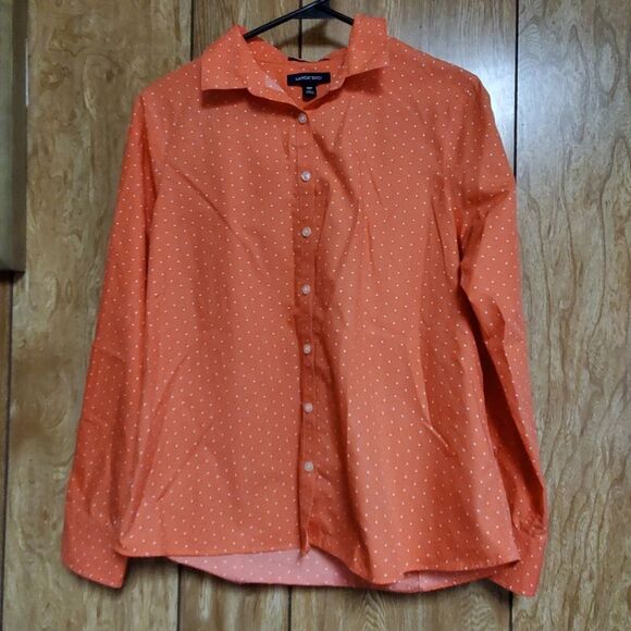 Lands' End Orange Polka Dot Button Down Shirt Size 10P - Picture 1 of 5